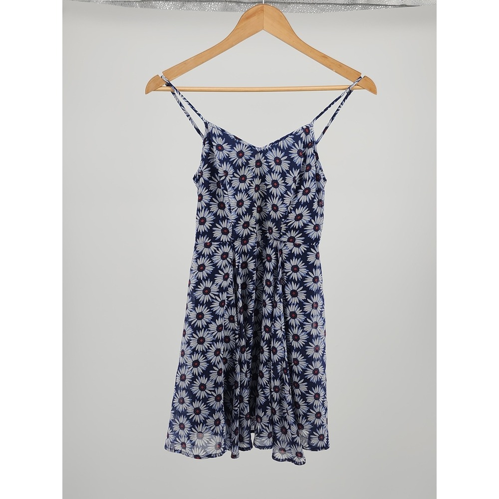 Fire Los Angeles Womens Blue Daisy Floral Mini Dress Boho CottageCore Size XS
